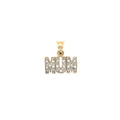 Gold pendant with 'MUM' text on a white background
