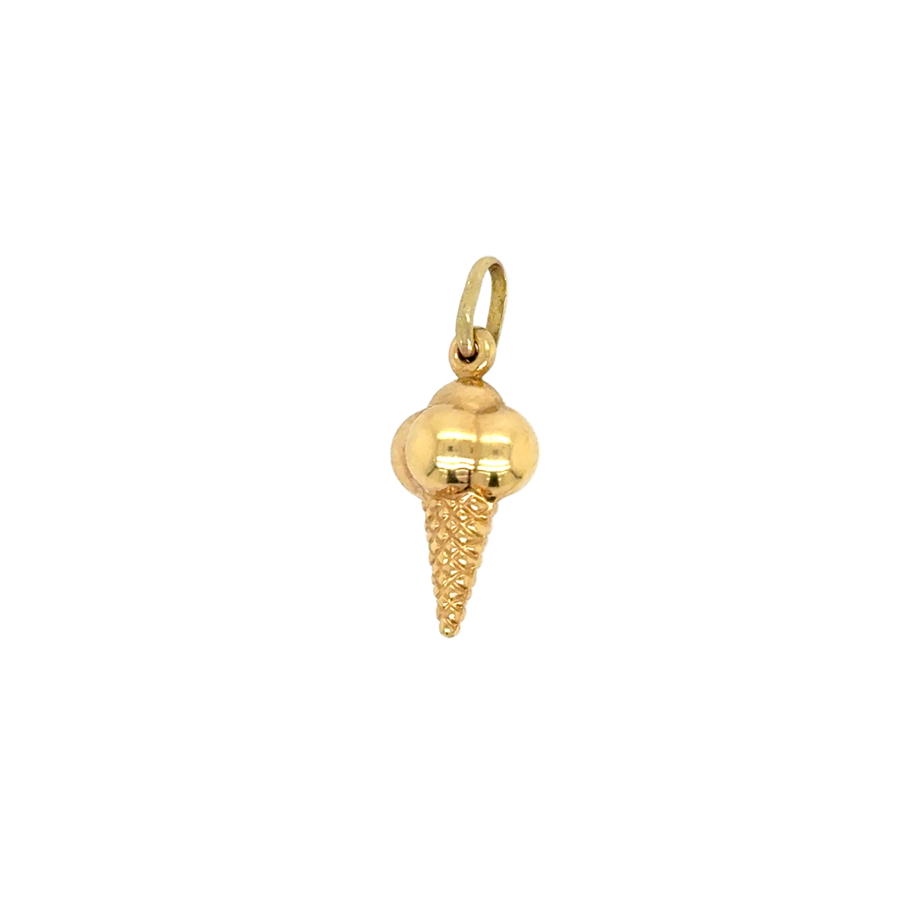 Gold ice cream cone-shaped pendant on a white background
