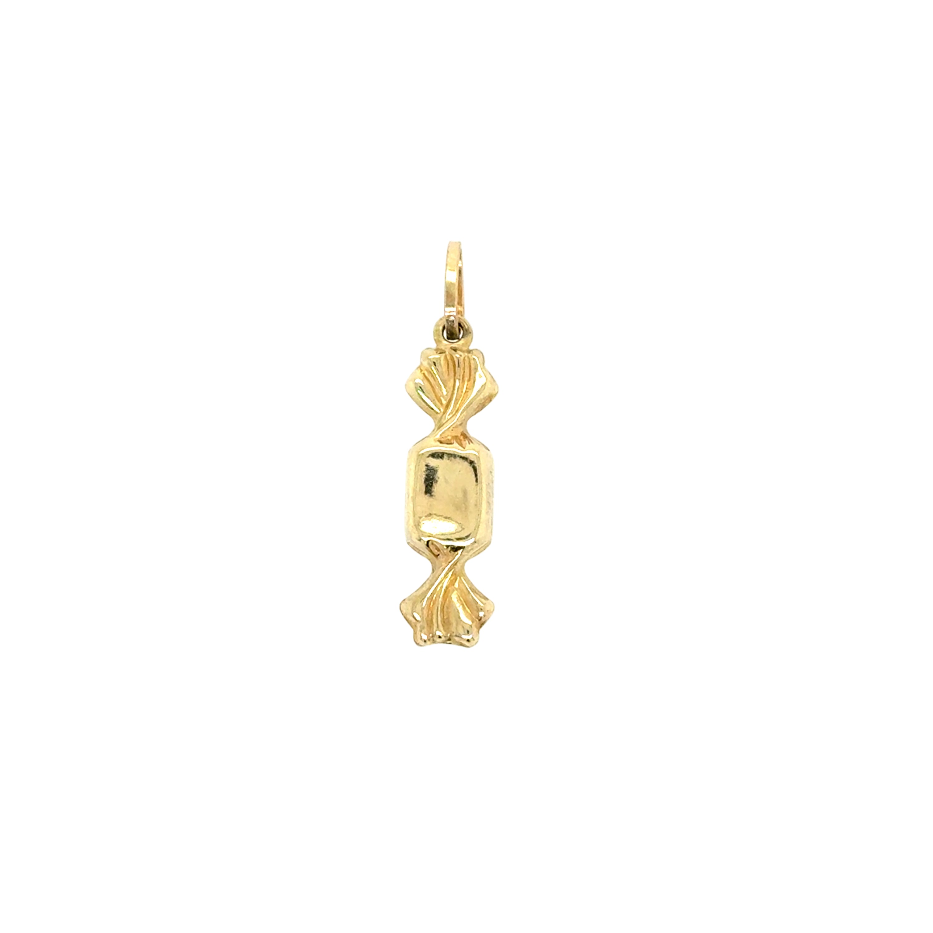 Gold candy-shaped pendant on a white background
